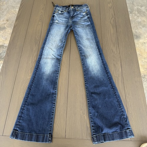 7 for All Mankind Jeans Women 23x34 Dojo Dark Blue Mid Rise Flared Stretch Denim - Picture 2 of 19