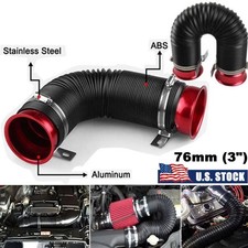 Red 76mm 3inch Car Auto Cold Air Intake Inlet Pipe Flexible Duct Tube Hose Kit