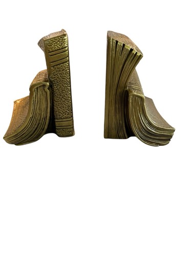 Vintage PM Craftsman Brass Stack of Cascading Books Book Ends MCM - Picture 3 of 6