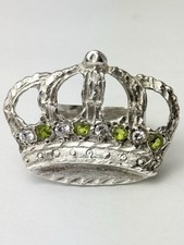 925 Sterling Crown Ring w/clear  Green Stones Size 9/ 14.5 Grams