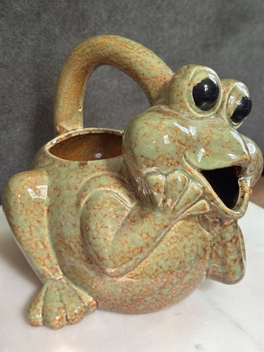 Vintage Ceramic Frog Watering Can Glazed Pottery - Picture 3 of 13