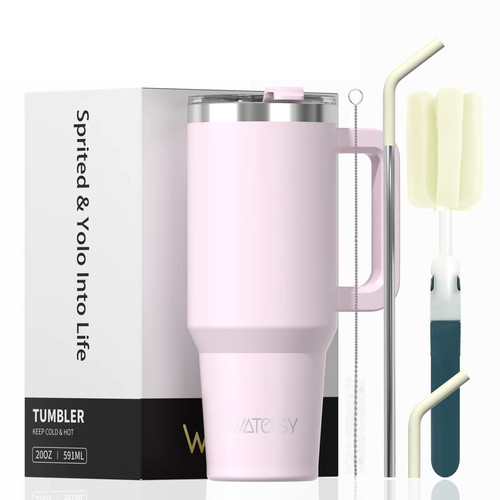 Taza de viaje aislada de acero inoxidable de 20 oz/591 ml con mango y pajita - Imagen 13 de 24