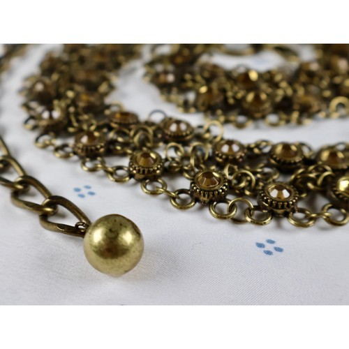 Vintage Gold Chain Belt with Amber Rhinestones Women's Fashion Accessory BOHO - Picture 3 of 10