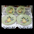 Vintage Fern Hand Painted Pear Cup & Saucer Set of 2 Green Fruit Floral Design
