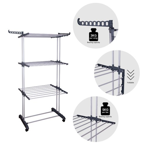 4 Tier Foldable Clothes Airer Rack Laundry Dry Rail Hanger Dryer Indoor Outdoor - Picture 1 of 4