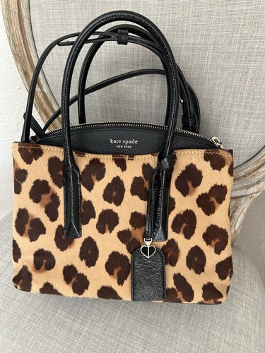 Kate Spade New York Margaux  Leopard Calf Hair Brown Leather Tote Crossbody Bag