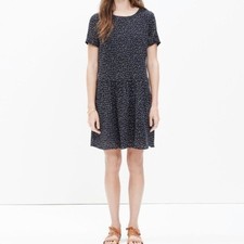 Madewell X Sezane Silk Dot Print Short Sleeve Dress 2 Black