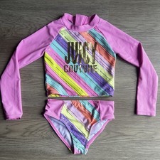 Juicy Couture Kids Girls Long Sleeve Two Piece Swimsuit Size 2T Colorful Zip
