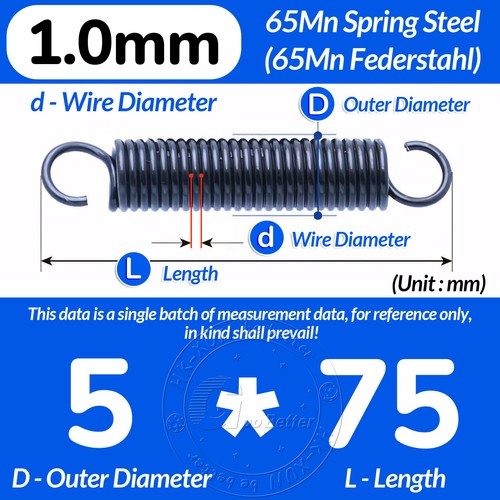 L=20-300mm Zugfeder mit Haken, Zugfedern Feder Federstahl, d=1,0mm, D=5-12mm - Picture 31 of 179