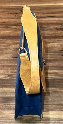 VTG Royal Blue Sueded Fabric & Gold Faux Leather Purse W/Gold Tone Hardware - Picture 9 of 22