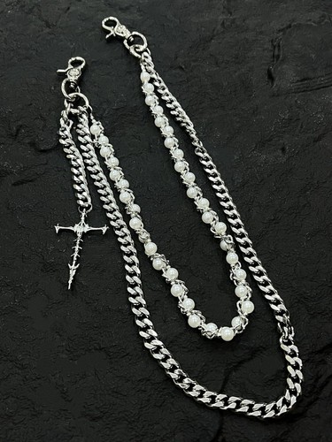 Mens Cross Pearl Beaded Wallet Chain Keychain Links Jeans Pants Chain for Women - Picture 5 of 12