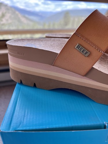 Reef Cushion Vista Hi Brown Leather Double Strap Platform Sandals Size 9 *NEW* - Picture 3 of 9
