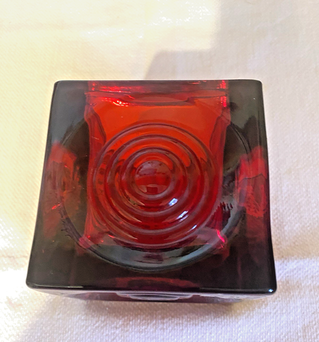 Vintage Wikinger Glas rot 3 1/2" Bullseye Muster Kerzenhalter