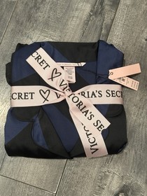 Victoria's Secret Womens Blue Black Stripe Pajama Short Set Size S Silky Satin