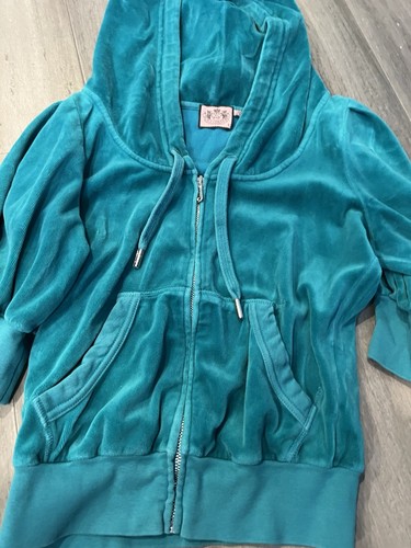 Y2K Juicy Couture Green Velour Short Sleeve Jacket Sz S Hoodie - Picture 2 of 4