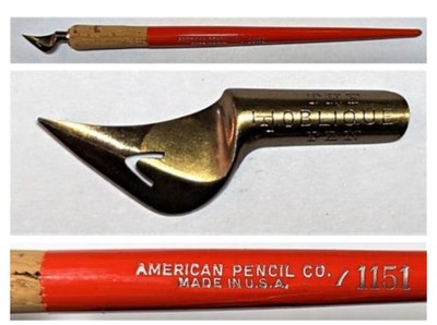 Dip Pen by American Pencil Co No. 1151 USA Orange Red Wood & Oblique Nib NEW