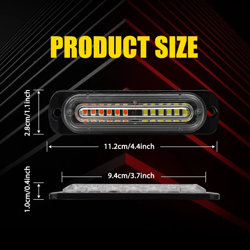 4X Amber White Front 12LED Grille Light Bar Flash Emergency Strobe Warning Light - Image 2 of 4