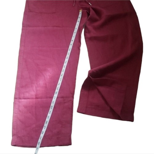 Athleta Retreat 100% Linen Wide Leg Pant Berry Elastic Tie Waist Plus Size 2X 20 - Picture 13 of 16