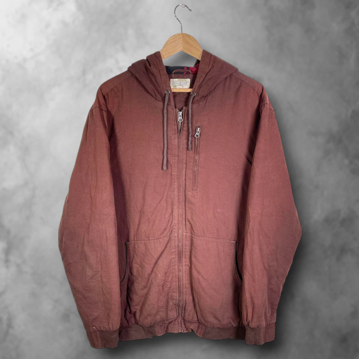 Red/Brown Y2K Ocean & Coast Denim Workwear Denim Hooded Jacket Men's L