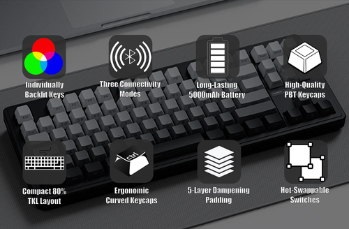Wireless Mechanical Gaming Keyboard Linear RGB Backlit 75% TKL Bluetooth USB-C - Picture 2 of 11