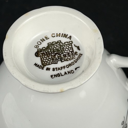 Tazza da tè e piattino vintage inglese Castle Bone China Staffordshire modello bacche - Foto 11 di 15