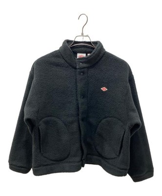 DANTON Women's Fleece Jacket Size M Black Stand Collar Patch Pockets Authentic