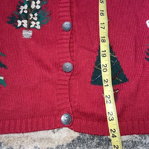 Vintage Talbots Medium Red Christmas Tree Cardigan  Bo12 - Picture 5 of 12