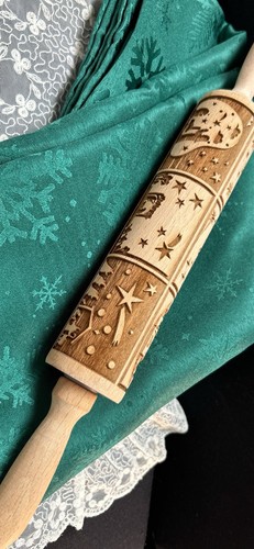 New 2pc lot set Christmas tablecloth & Nativity Embossed Baking Rolling pin - Picture 4 of 4