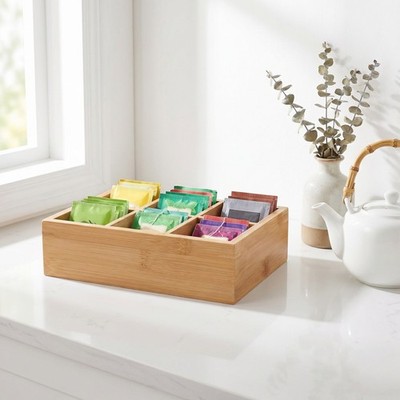 Teebeutel-Organizer mit 6 Fächern   24 x 16,5 x 6,6 cm große Bambusbox für