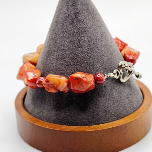 Bold Chunky Genuine Red Coral Artisan Made Bracelet Heart Toggle Southwestern 8"