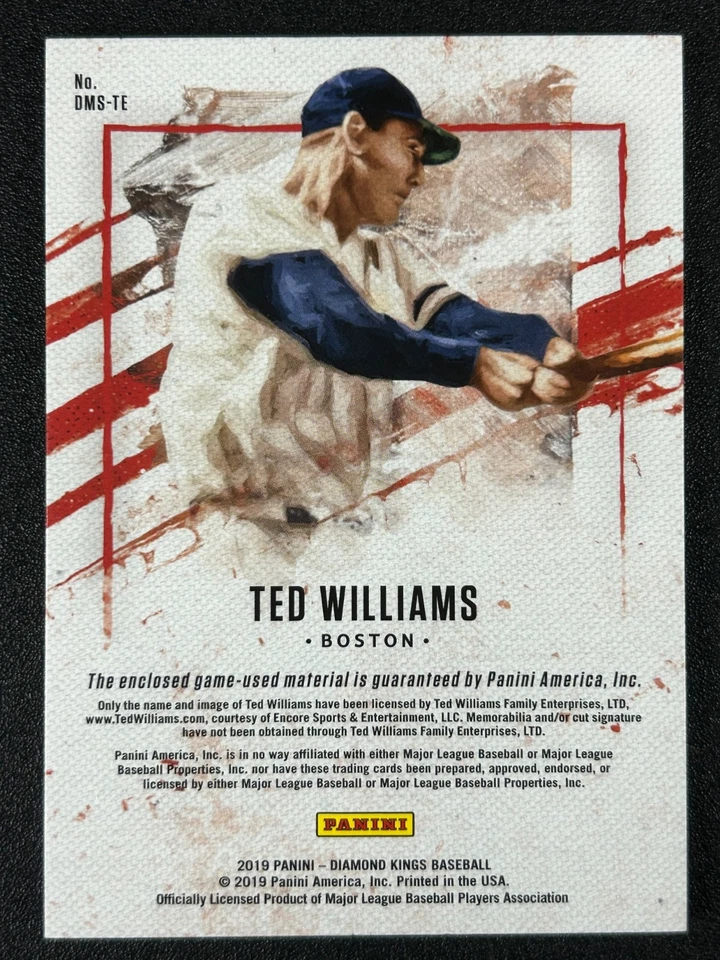 Ted Williams 2019 Diamond Kings usado en el juego doble reliquia holográfica oro 17/25 Red Sox Hof Foto 2 de 2