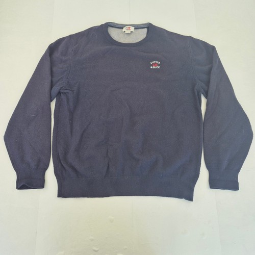 CUTTER & BUCK Jumper XL Blue Men's Lambswool Blend Knit Pullover Classic - Picture 1 of 9