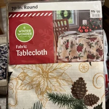 Winter Wonder Lane 70 Inch Round Fabric Tablecloth 