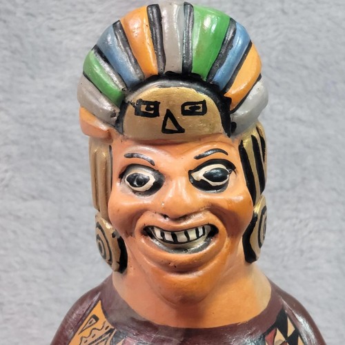 Vaso silbador de cerámica pintado a mano chulucanas peruano vintage 10,5" arte popular - Imagen 4 de 14