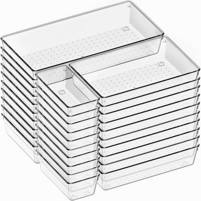 30 Pack Clear Plastic Drawer Organizers for Kitchen, Office & Makeup Storage