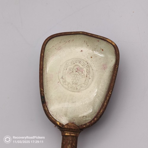 Tocador vintage Art Deco esmalte guilloche 9" cepillo de mano diseño de cesta floral - Imagen 5 de 5