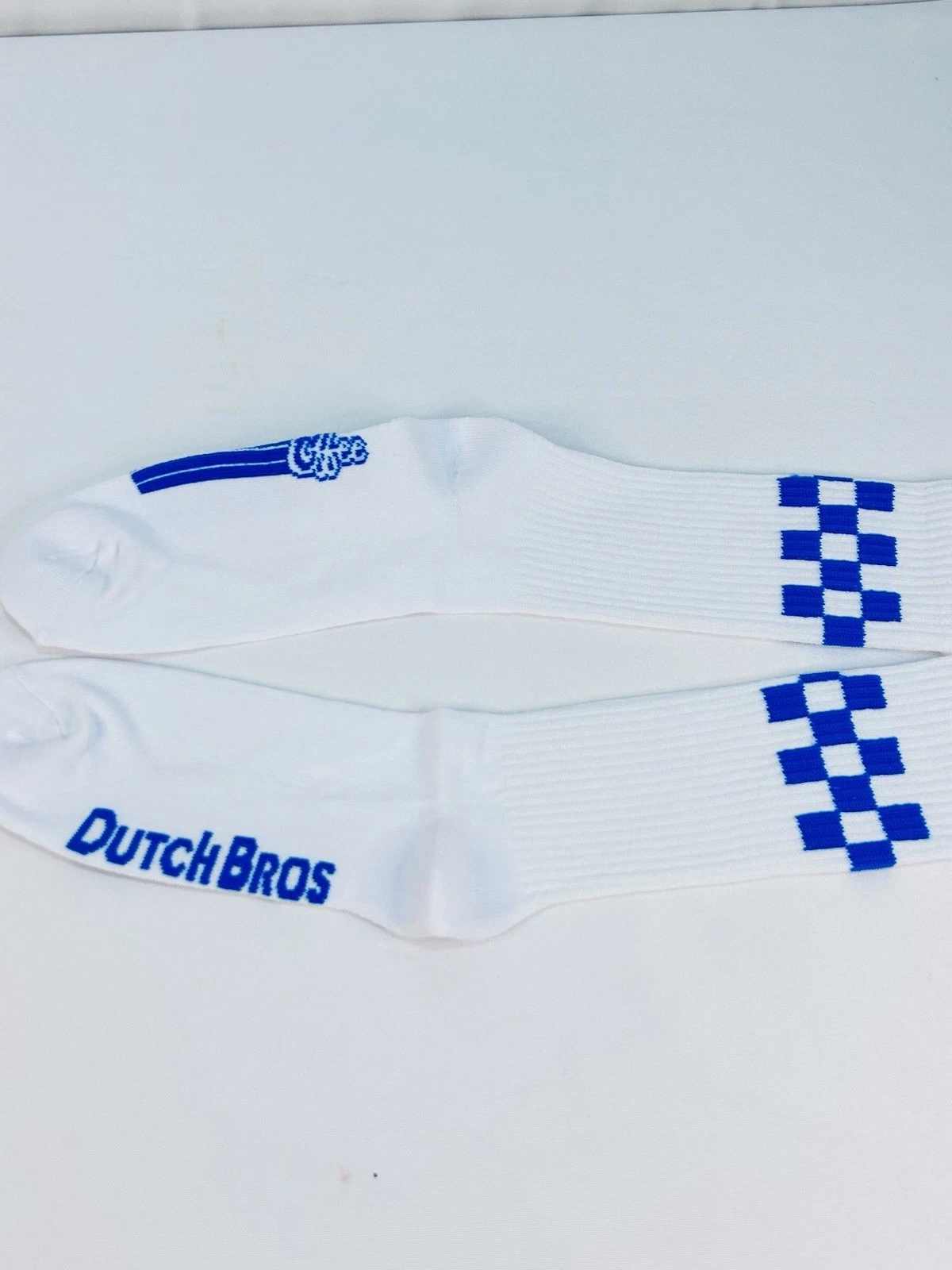 Dutch Bros Crew Socks White Blue One Pair