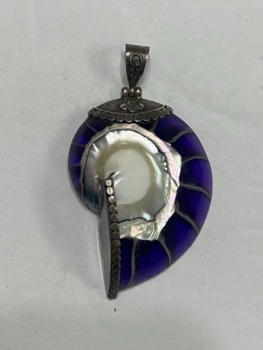 Purple Nautilus Pearlized Shell & Sterling Silver (.925) Statement Pendant - Picture 7 of 8