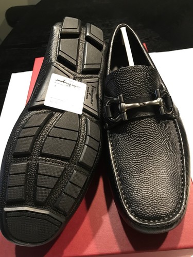 New Authentic Salvatore Ferragamo Parigi Men Pebbled Drivers Shoes Black 6 $695 - Picture 5 of 8