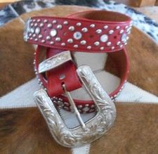 RED BLING WESTERN BELT-SM LADIES OR KIDS GENUINE LEATHER WESTERN BELT SIZE 30