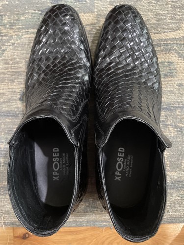 XPosed London Braided Black Leather Slip On Dress Ankle Boots Mens 41 / 8 M - Picture 4 of 5