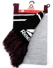 Reebok Scarf with Fringe Gray Wine Black White Logo SOFT Recycled Material NEW