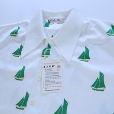True Vintage Izod Polo Shirt Size XL White Green Sailboat Print Made In USA 60s