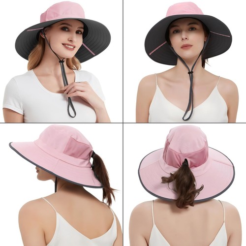 Unisex Sun Hat with Ponytail Hole Waterproof UV Protection Wide Brim Bucket H... - Picture 8 of 8