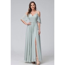 Women's Chiffon Cold Shoulder Bridesmaids Dresses Long with Slit Formal Part