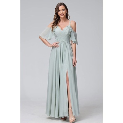 Women's Chiffon Cold Shoulder Bridesmaids Dresses Long with Slit Formal  Part | eBay