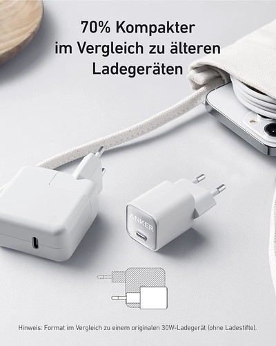 Anker USB C GaN Charger 30W 511 Ladegerät Nano 3 Schnellladegerät mit iPhone 14 - Bild 3 von 6
