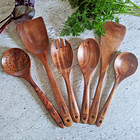 Montuk 6 Pcs Natural Teak Wood Cooking Utensils Set For Kitchen, Spoon set.