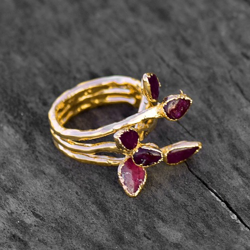 Rose Gold Plated Ruby Gemstone Tree Branches Design Women Wedding Ring Jewelry - Picture 12 of 16