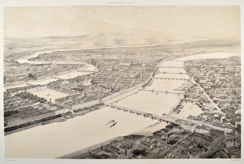 Lyon Guesdon 1860 Original Litho Ansicht Vogelschau 40x56cm Bird Eyes View - Bild 2 von 4